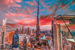 Vue de Burj Khalifa à Dubai avec des enfants