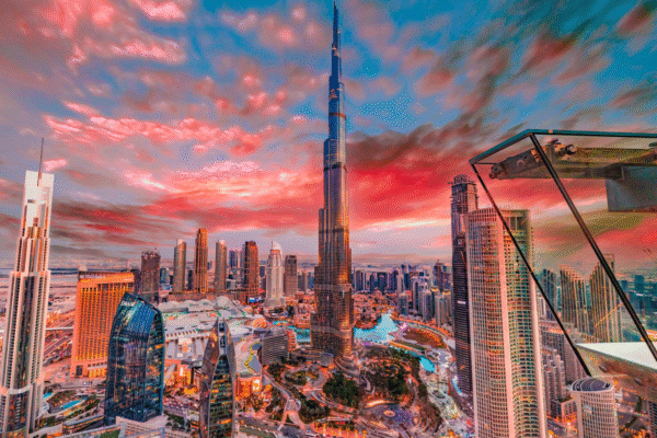 Vue de Burj Khalifa à Dubai avec des enfants